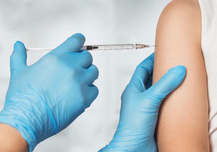 a person receives a flu shot