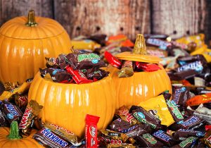 Fake pumpkins full of candy
