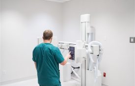 a doctor does a lab test